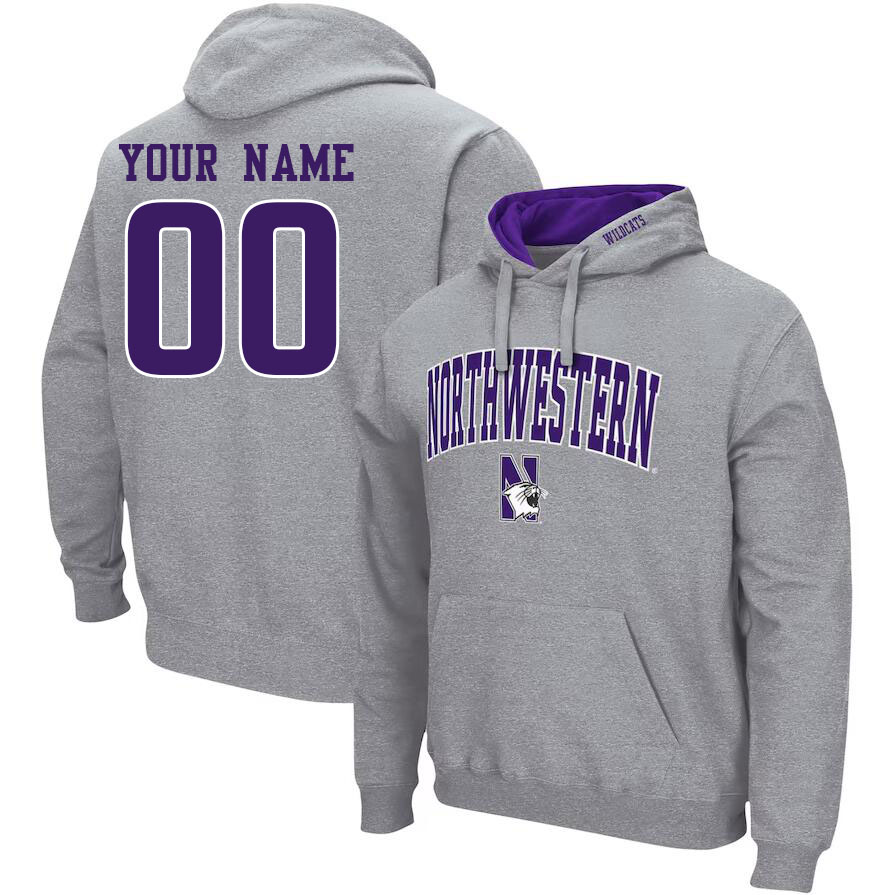 Custom Northwestern Wildcats Name And Number Hoodies-Grey